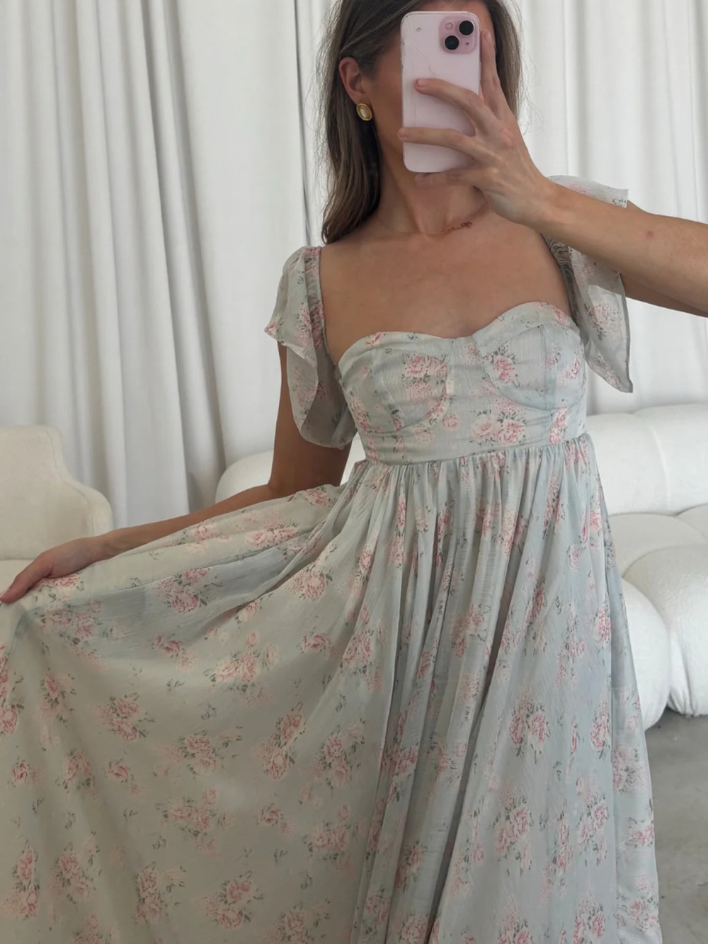 Charleston Dress - BUMP FRIENDLY - Floral Sweetheart Maxi in sage, blues & pinks - Picture 2 of 14